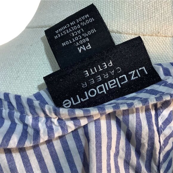 Liz Claiborne Career Blouse Striped and Lace Bell Sleeves - Picture 3 of 4